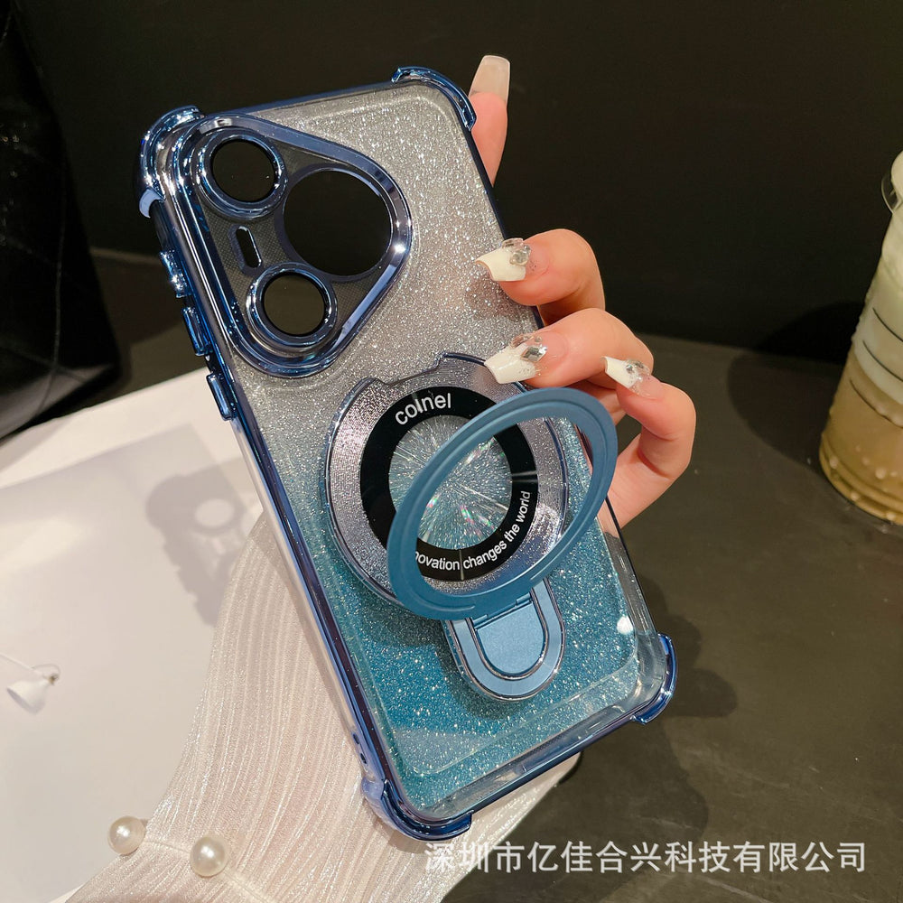 Huawei pura80 electroplated four corners suitable for honor magic8 gradient magnetic shield holder mobile phone case mate70