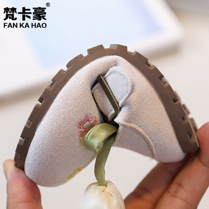 Vancahao kids' french-style leather shoes, new autumn  collection: embroidered princess shoes for girls, vintage student flats