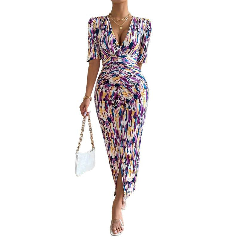 code new arrival  elegant women's original print dress - purple