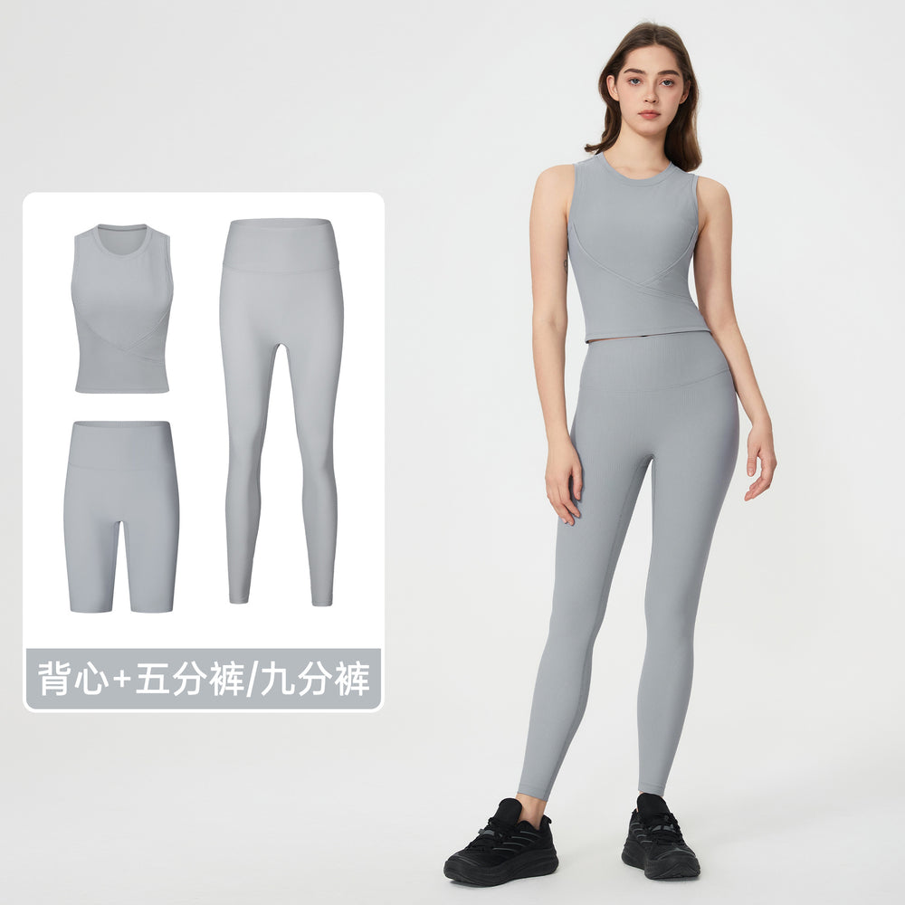 Naked slimming shaping with breast pad sports vest women's no embarrassment line high waist hip lifting fitness yoga pants suit