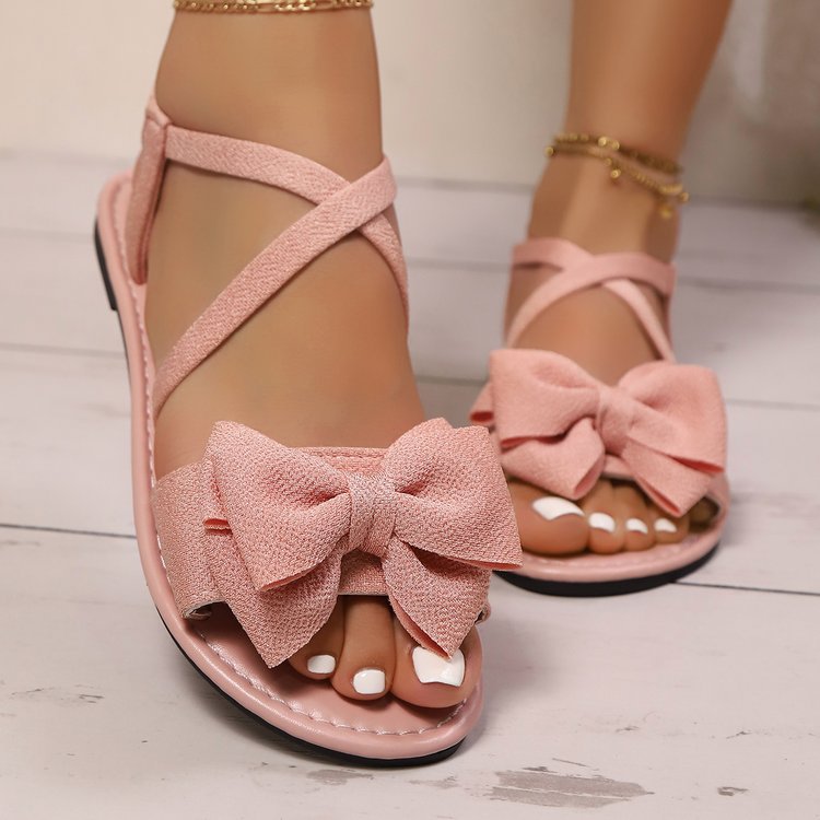 European and american plus-size bowknot flat sandals women's soft sole fabric elastic band beach slippers  in-stock