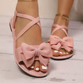 European and american plus-size bowknot flat sandals women's soft sole fabric elastic band beach slippers  in-stock