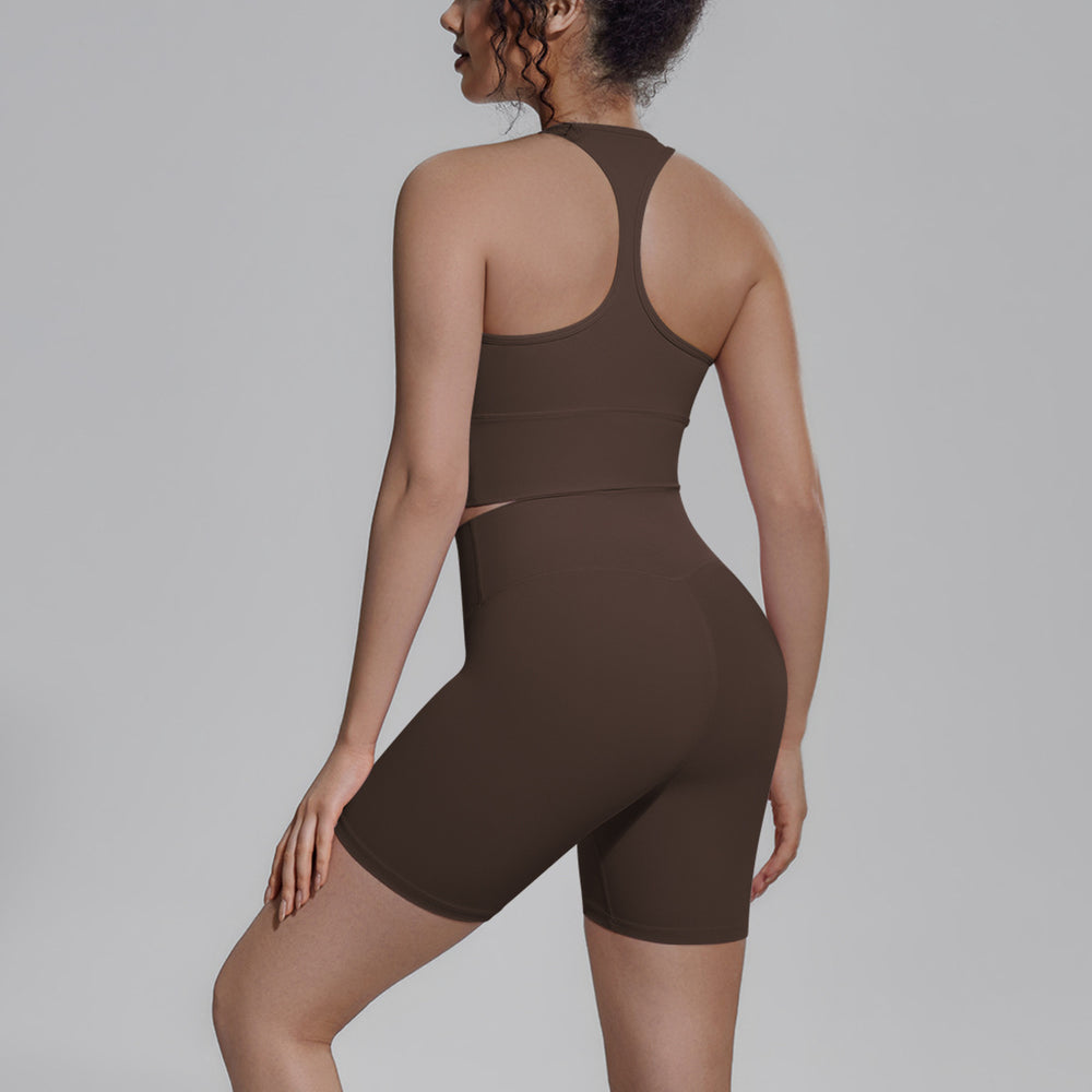 pure color double-sided brocade beautiful back tight-fitting breathable yoga suit training sports running fitness two-piece set for women