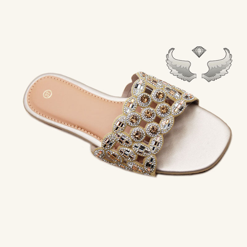 Cape Verde Foreign Trade Wholesale Craft Shoes Women's Flat Bottom Lightweight Slippers with Drills Women's Slippers