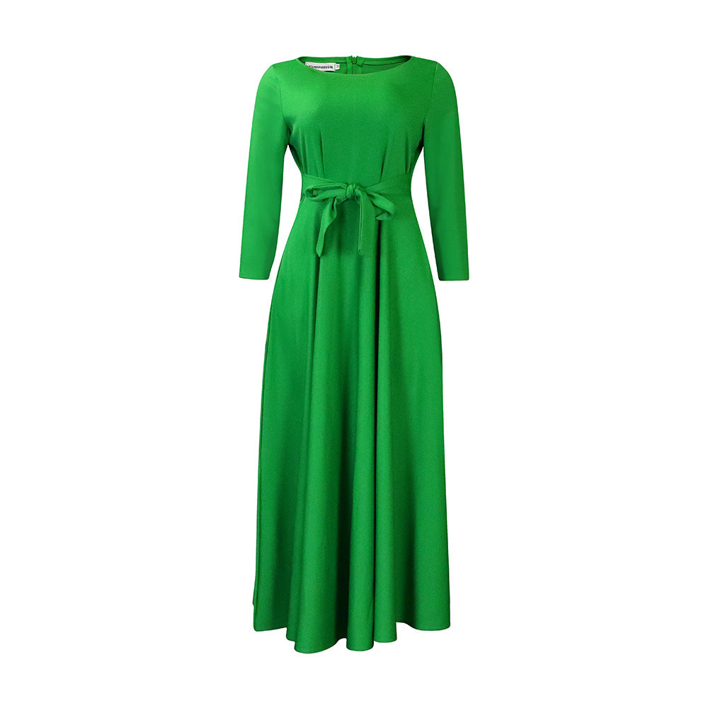 D3171 cross-border women's clothing  spring/summer new fashion elegant tie-up african plus size maxi dress export dress