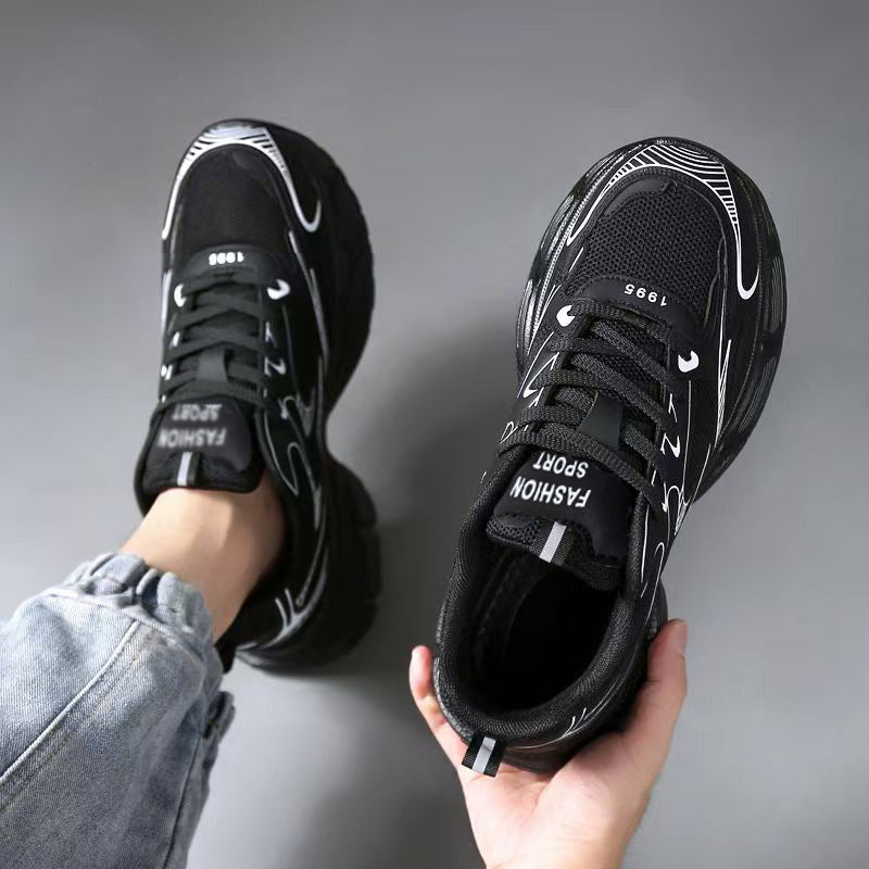 Men's shoes 2026 new summer breathable mesh casual sneakers men's versatile chunky sole trendy shoes height increasing dad shoes