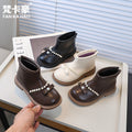 Vancahao girls' bowknot pearl princess boots - new autumn  korean style fashion ankle boots for girls and big kids