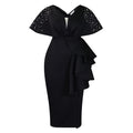 D516  summer sexy v-neck ruffle slit beaded evening gown - elegant socialite style banquet dress