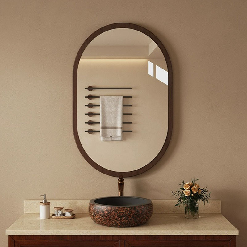 Retro bathroom mirror wall self-adhesive toilet washstand medieval makeup mirror non-punching half-body mirror wall-mounted