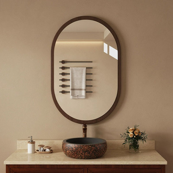 Retro bathroom mirror wall self-adhesive toilet washstand medieval makeup mirror non-punching half-body mirror wall-mounted