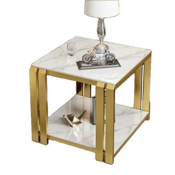 Scandinavian modern accessible luxury style sofa side table casual living room double layer side table italian slate corner table square small coffee table