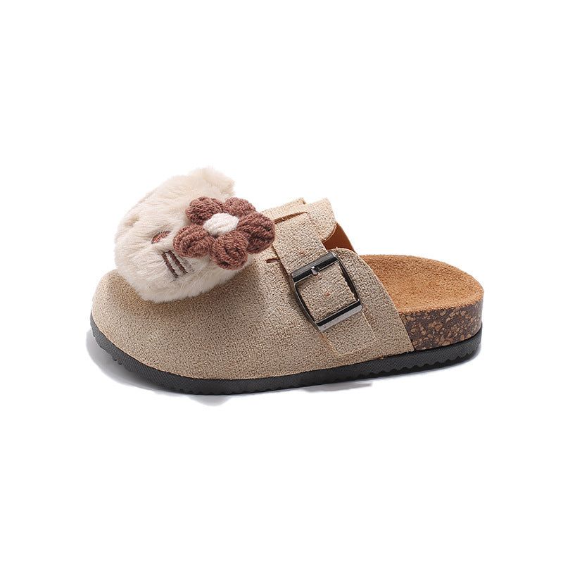 Kids female retro cat birkenstock slippers outwear2025 spring autum cartoon cute plaid girl baotou new arrival
