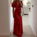 cross-border european and american women's clothing: new summer fashion sexy tie-dye print v-neck vacation style slimming dress