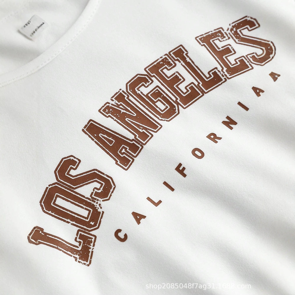 American retro letter print long sleeve t-shirt - women's cinched waist cropped bodycon top