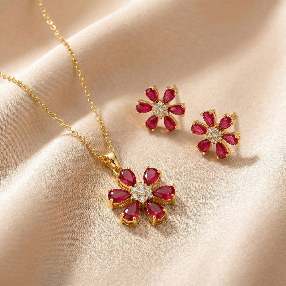 European and american fashion hot-selling copper inlaid zirconia non-fading flower necklace for women, light luxury fashionable versatile elegant clavicle chain jewelry