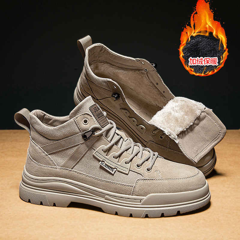 Martin boots men's winter velvet tooling boots 2024 new mid-top men's boots winter Northeast cotton shoes men's one-piece hair