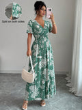 new cross-border french print v-neck summer women's dress