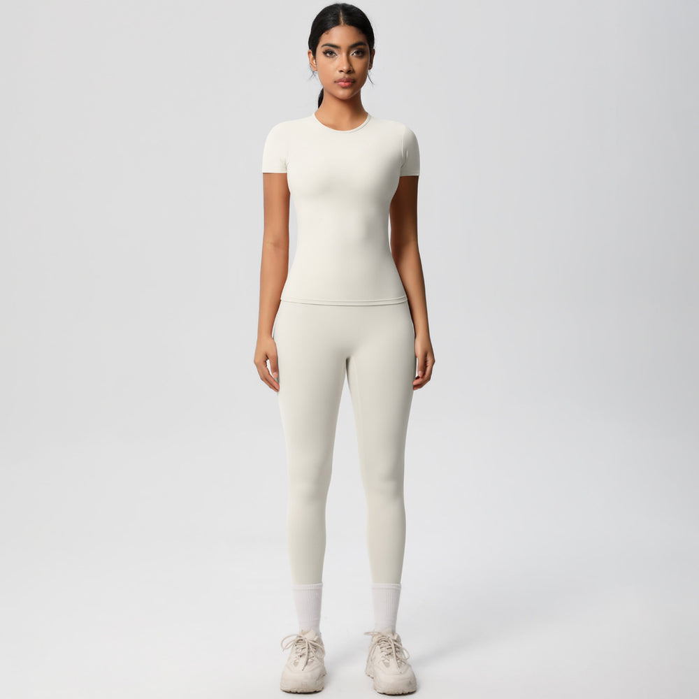 European and american nude feel compression quick-dry short sleeve yoga set - high waist, butt-lifting, outdoor training, running, and fitness activewear