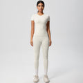 European and american nude feel compression quick-dry short sleeve yoga set - high waist, butt-lifting, outdoor training, running, and fitness activewear