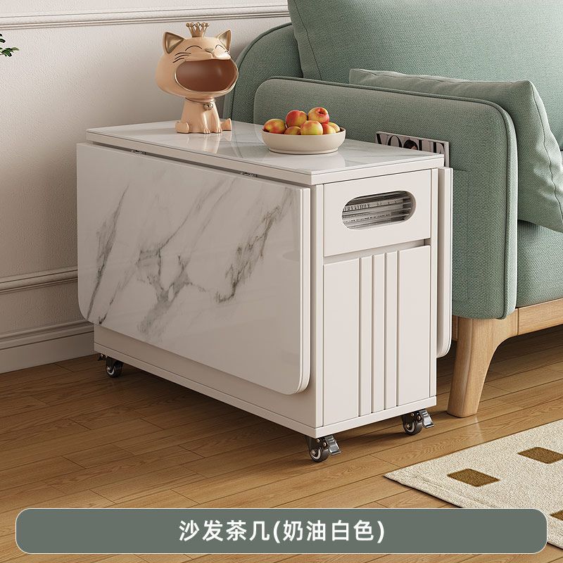 Multifunctional sofa corner table, side cabinet, foldable coffee table, slate dining table, dual-purpose living room trolley, movable tea table