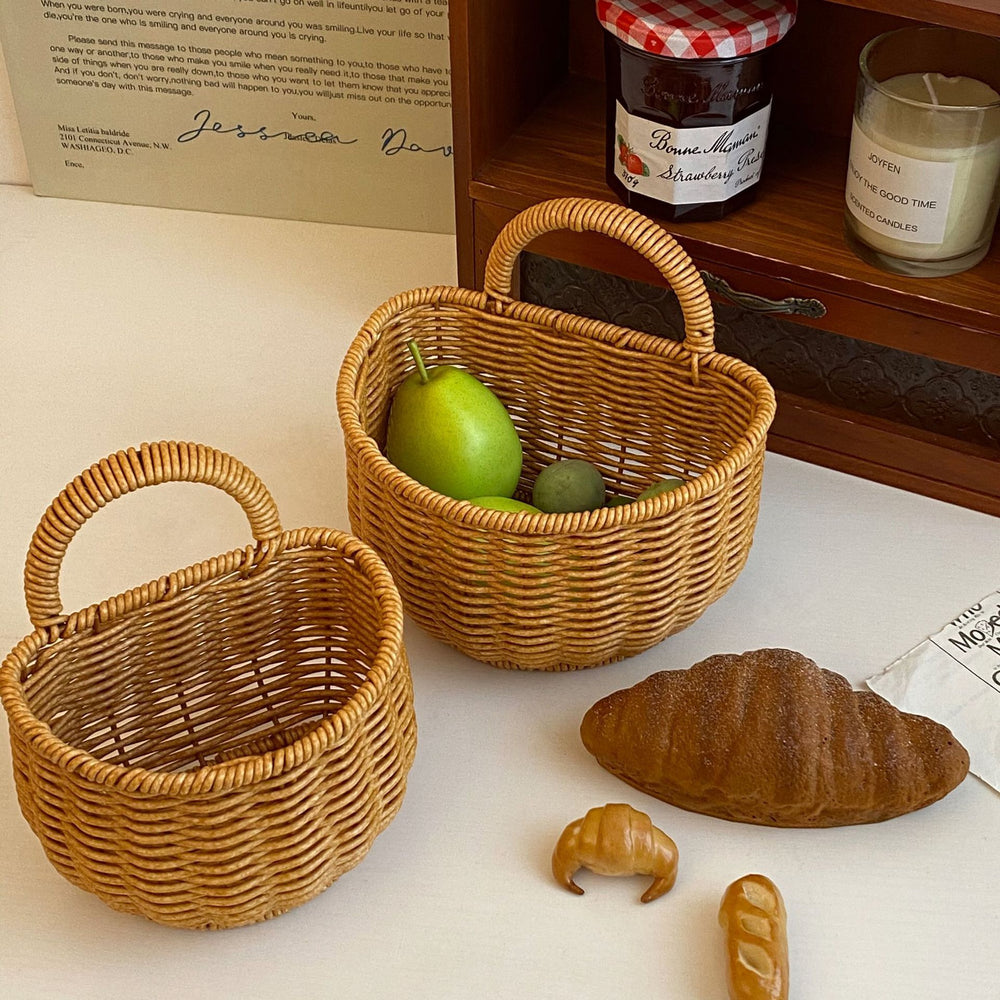 Imitation rattan wall-mounted storage basket retro storage basket satchel small basket fruit basket vegetable basket sundries storage basket