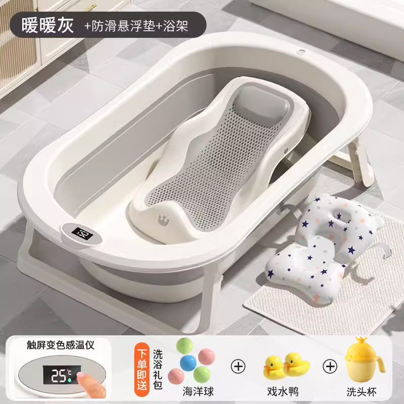 Touchscreen temperature control baby bathtub - foldable infant bathtub for toddlers, sit & lie down bathtub, home bath tub for children, newborn essentials