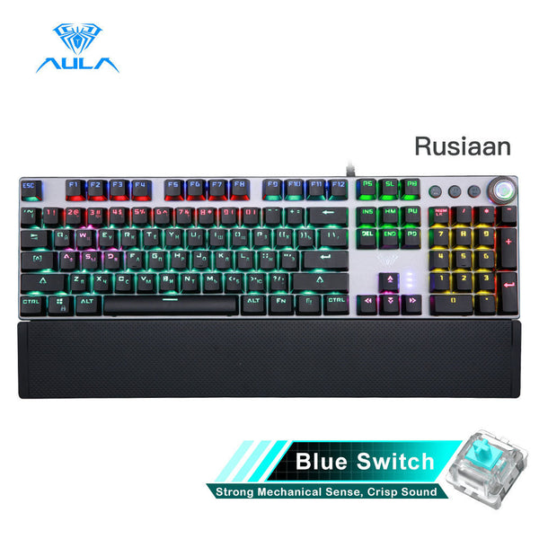 AULA Tarantula F2088 Russian Mechanical Keyboard E-sports Game Office Desktop Notebook Blue Axis Magnetic Hand Holder