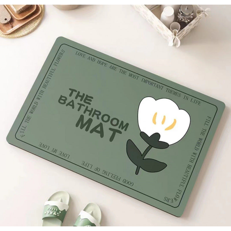 Daisy diatomaceous earth bath mat - absorbent, non-slip, quick-drying floor mat for home bathroom, toilet, and entryway