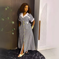 European and american cross-border women's fashion:  summer new arrival - color block, single-breasted, tie-waist, short-sleeve shirt dress