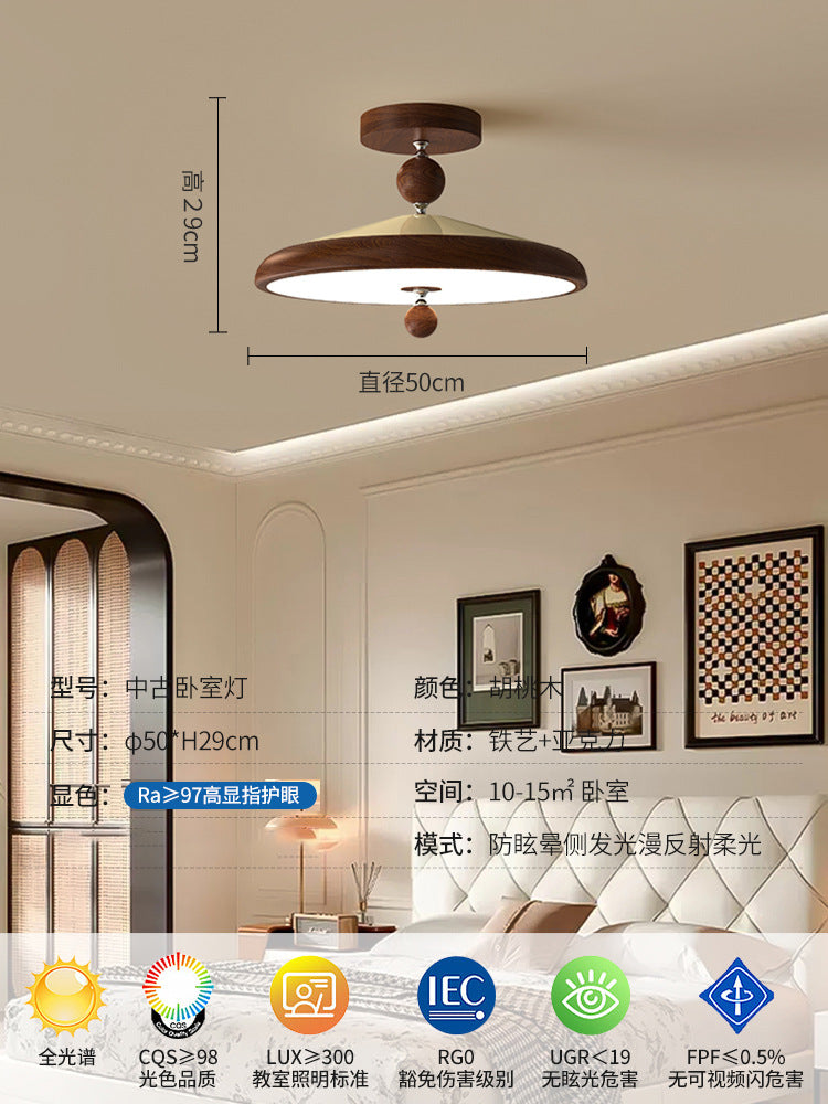 French antique bedroom eye protection ceiling light retro walnut wabi sabi wind study aisle balcony wrought iron lighting