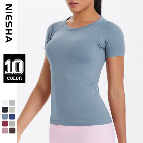 Cross-border new women's short-sleeved crew neck sports T-shirt, running fitness top, skin-friendly, slim and breathable yoga short sleeves