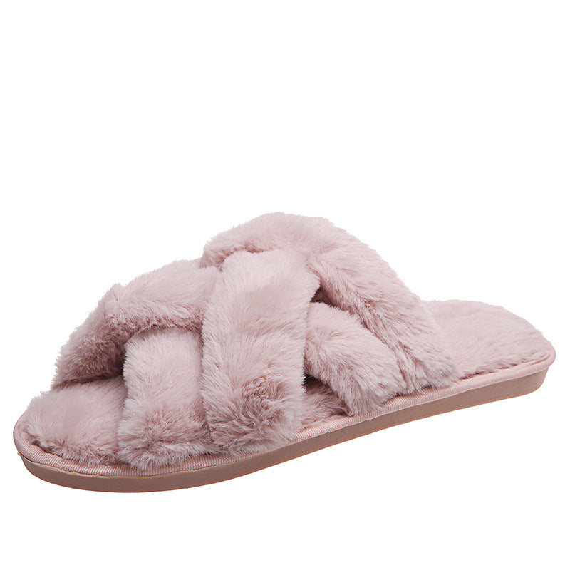 2024 source manufacturer cross stuffed slippers fall and winter new arrival indoor heattech cotton slippers thickened leaky toe furry slippers