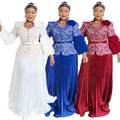 African women's fashion european and american cross-border trade pleated lace print dress evening party long dress wedding dress two-piece set