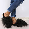 Slippers long hair fall and winter women's baotou k-style fashion rhinestone fur baotou slippers artificial fur wooden floor artificial fur