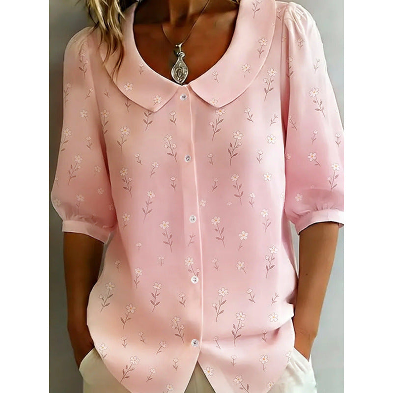 Independent station new arrivalfashion doll collar lapel shirt pure colorcasual button shirt