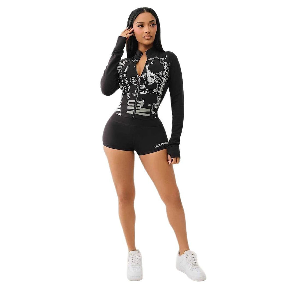 fashion casual european and american clothing cool girl dark style hot girl outfit slim-fit shorts long sleeve set