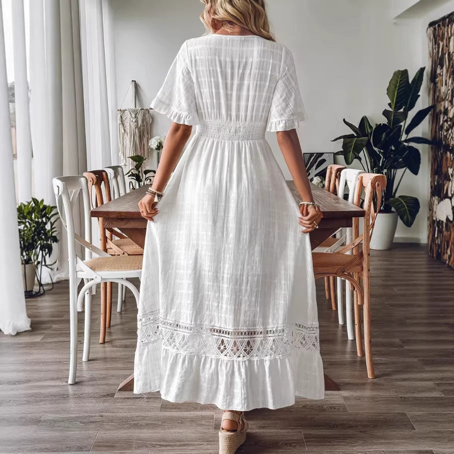 european and american women's lace patchwork plus size long beach dress - new arrival for summer getaways