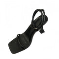 2025 summer french style square toe ankle strap stiletto heel sandals - solid color mid-heel women's shoes