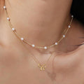 European and american cross-border new multi-layer choker necklace for women, simple and elegant bowknot faux pearl pendant necklace gift
