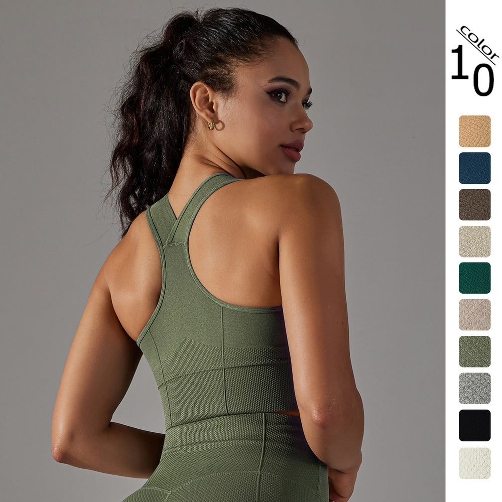New seamless knit dot-cross back breathable push-up yoga tank top sports running fitness bra