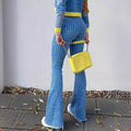 European and american striped denim jeans for women - new arrival, elegant commute style, stretchy micro flare pants, high-waisted raw hem jeans