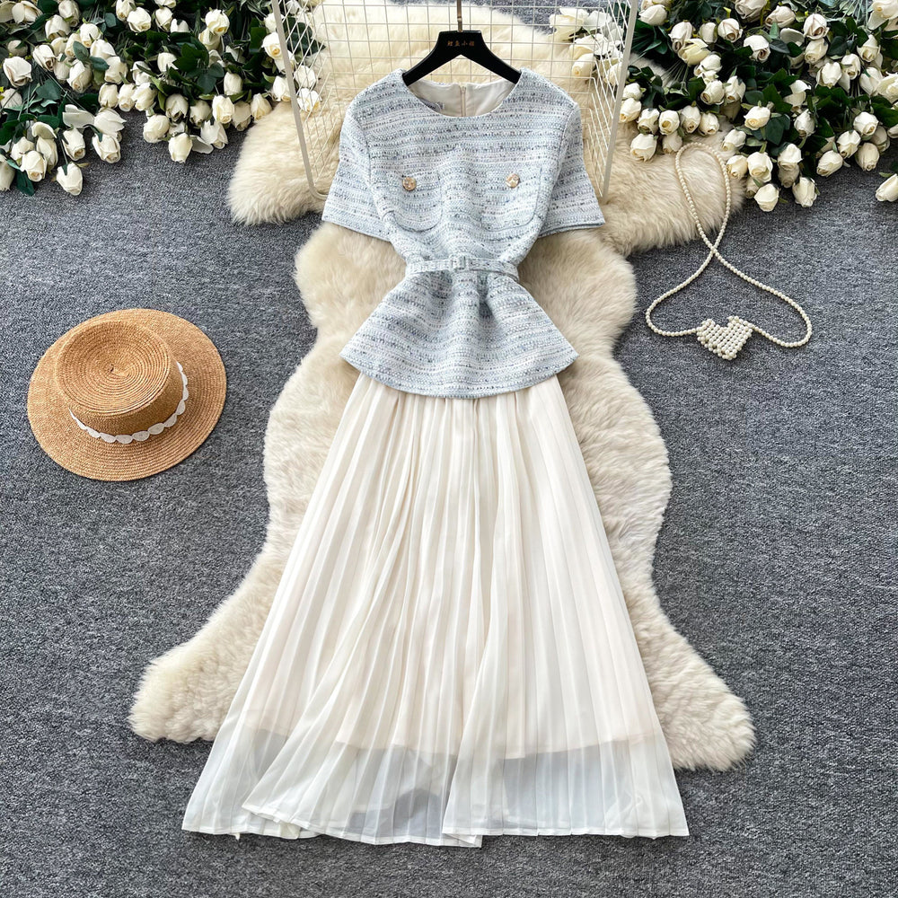 French chic sequin dress - women's  summer collection: high-end, slim-fit, pleated maxi dress for work and evening wear