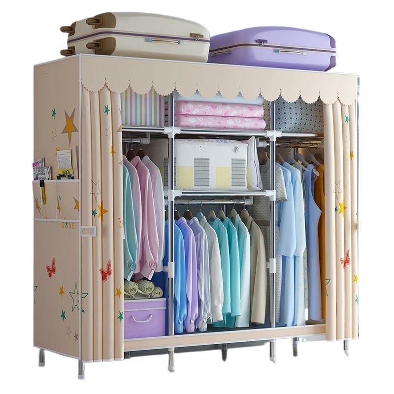 Simple fabric wardrobe rental house steel pipe thickened wardrobe for home bedroom dormitory storage cabinet