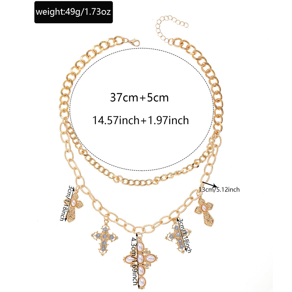 Punk imitation pearl necklace wholesale european and american cross-border multi-layer cross pendant accessible luxury high-end sense of stacking clavicle chain