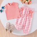 Children's clothing  fashion children's clothing girl purple vest + plaid pants cross-border
