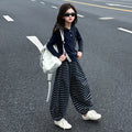 Girls' pants: new  striped lantern pants for girls - stylish autumn/winter wide-leg casual trousers for students