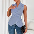 summer cross-border  women's striped sleeveless v-neck button-down shirt with back tie