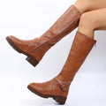 Women's leather boots for export -  spring/autumn new collection: zippered low-heel over-the-knee boots, european & american style, knight boots, high-top women's boots