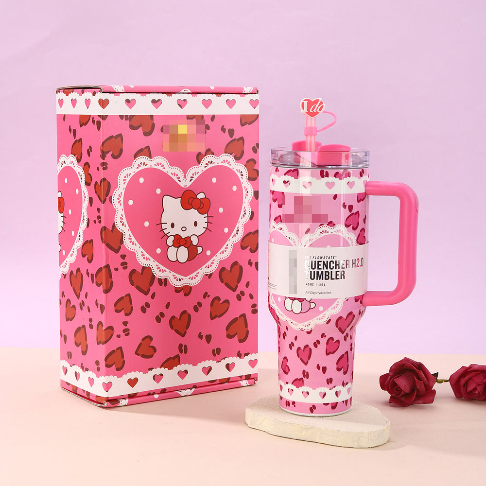 New creative heart-shaped handle ice tumbler, large capacity 304 stainless steel insulated mug, stanley-style portable straw cup