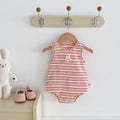 Infant and toddler summer girl's sweet striped romper with bunny ear triangle snap crotch bodysuit